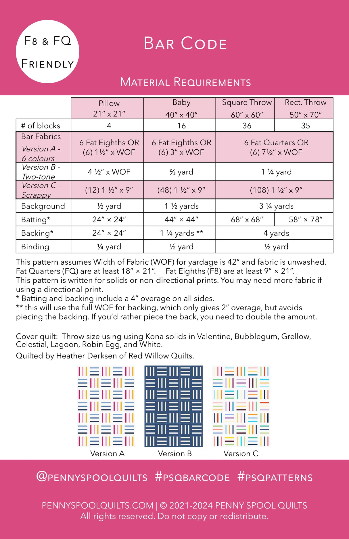 Back of the Bar Code Downloadable Pattern by Penny Spool Quilts Pattern
