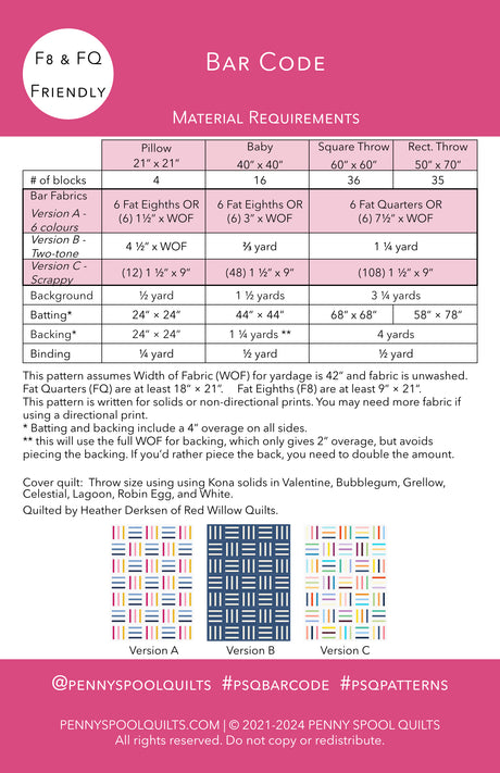 Back of the Bar Code Downloadable Pattern by Penny Spool Quilts Pattern