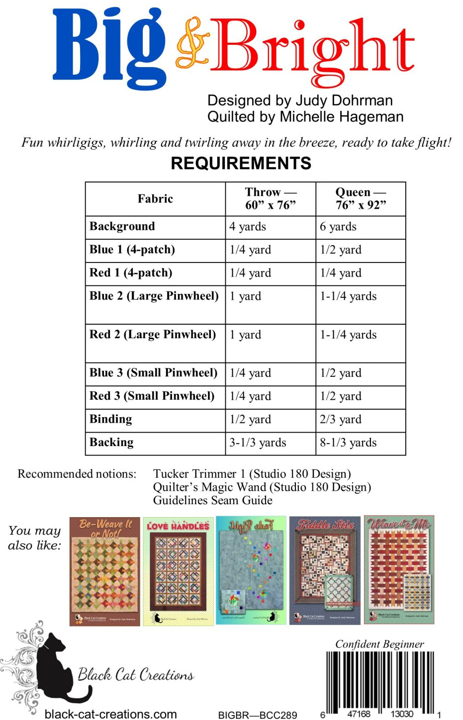 Back of the Big & Bright Downloadable Pattern by Black Cat Creations
