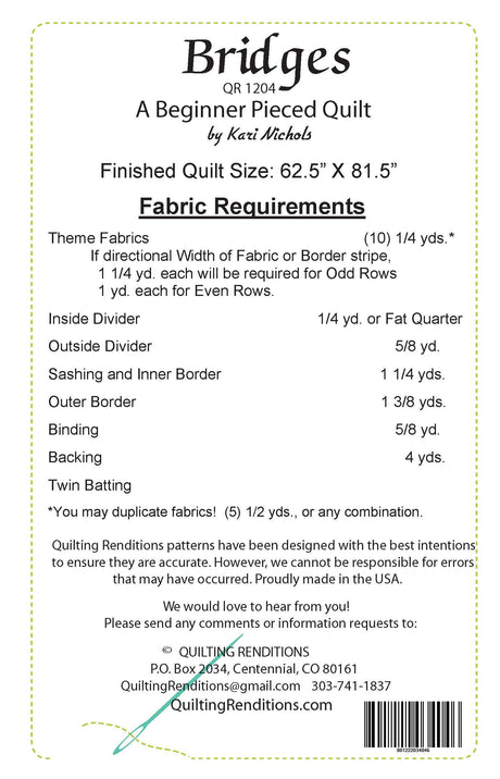Back of the Bridges Quilt Pattern by Quilting Renditions