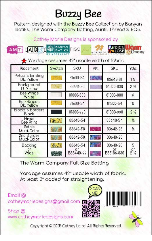 Back of the Buzzy Bee Downloadable Pattern by Cathey Marie Designs