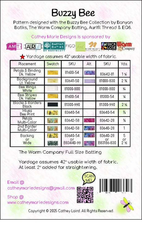 Back of the Buzzy Bee Downloadable Pattern by Cathey Marie Designs