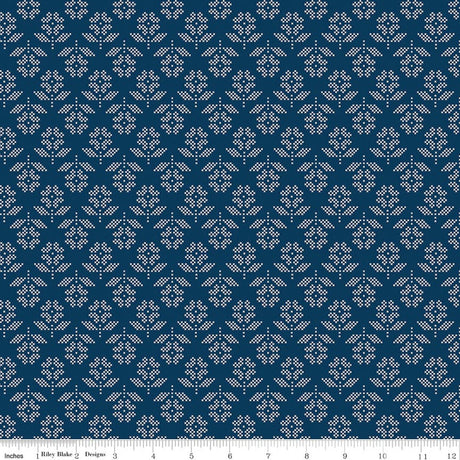 Denim & Daisy Flowers Oxford Blue Quilt Fabric