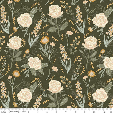 Hedgerow Haven Cottage Floral Green Quilt Fabric by Amber Elliot