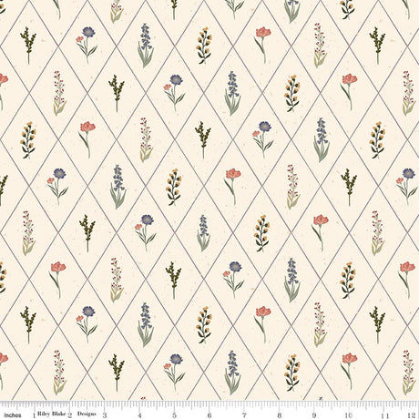 Hedgerow Haven Floral Argyle Cream Quilt Fabric by Amber Elliot