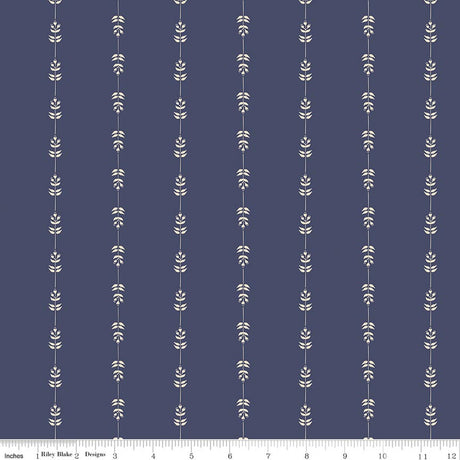 Hedgerow Haven Floral Stripe Blue Quilt Fabric by Amber Elliot