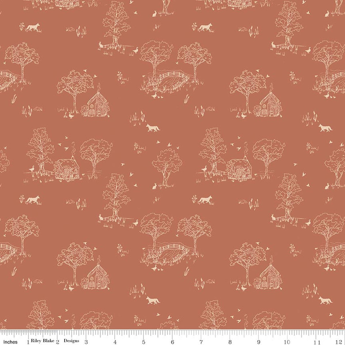 Hedgerow Haven Toile Rusty Quilt Fabric by Amber Elliot