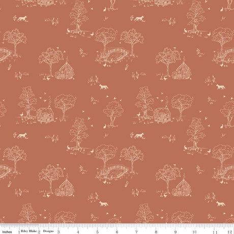 Hedgerow Haven Toile Rusty Quilt Fabric by Amber Elliot