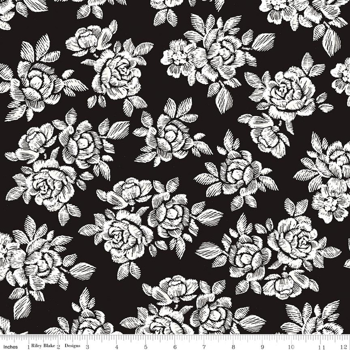 Moonlit Trellis Roses Black Quilt Fabric by My Minds Eye