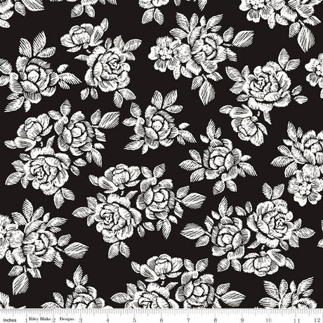 Moonlit Trellis Roses Black Quilt Fabric by My Minds Eye