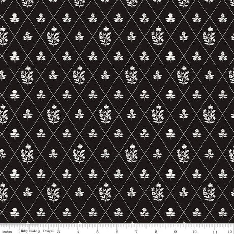 Moonlit Trellis Criss Cross Floral Black Quilt Fabric by My Minds Eye
