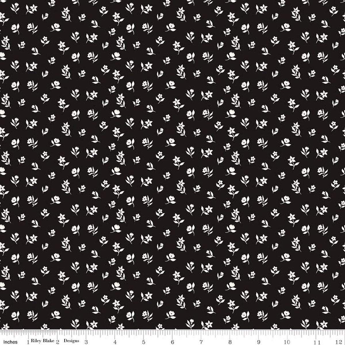 Moonlit Trellis Flower Toss Black Quilt Fabric by My Minds Eye
