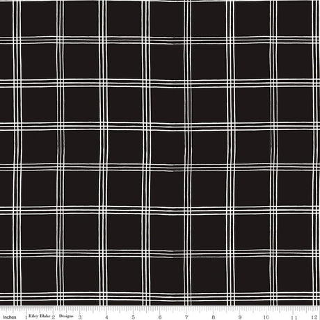Moonlit Trellis Grid Black Quilt Fabric by My Minds Eye