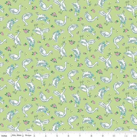 Traditional 30's Geese Green Quilt Fabric