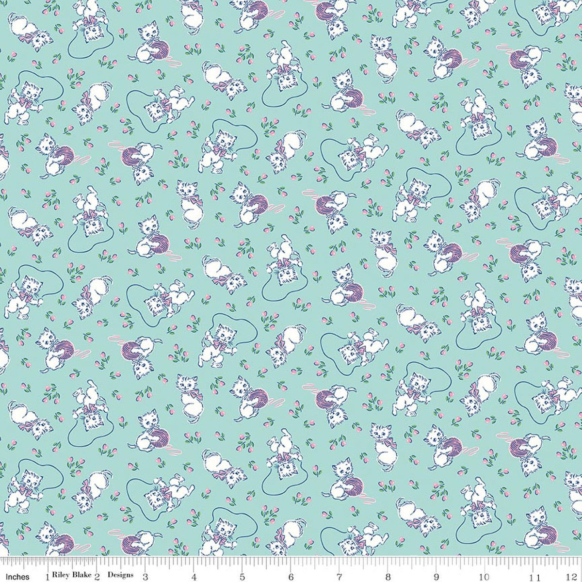 Traditional 30's Kittens Blue Quilt Fabric