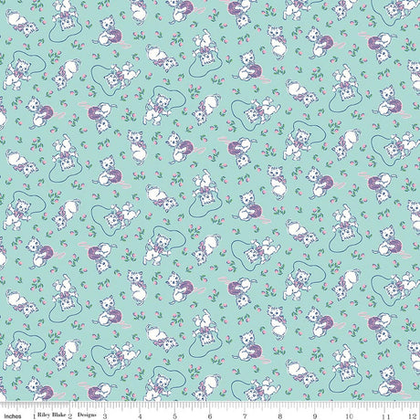 Traditional 30's Kittens Blue Quilt Fabric