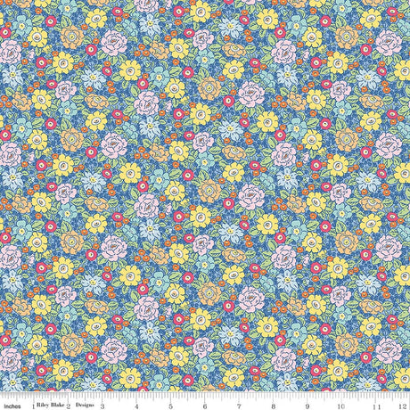 Traditional 30's Floral Blue Quilt Fabric