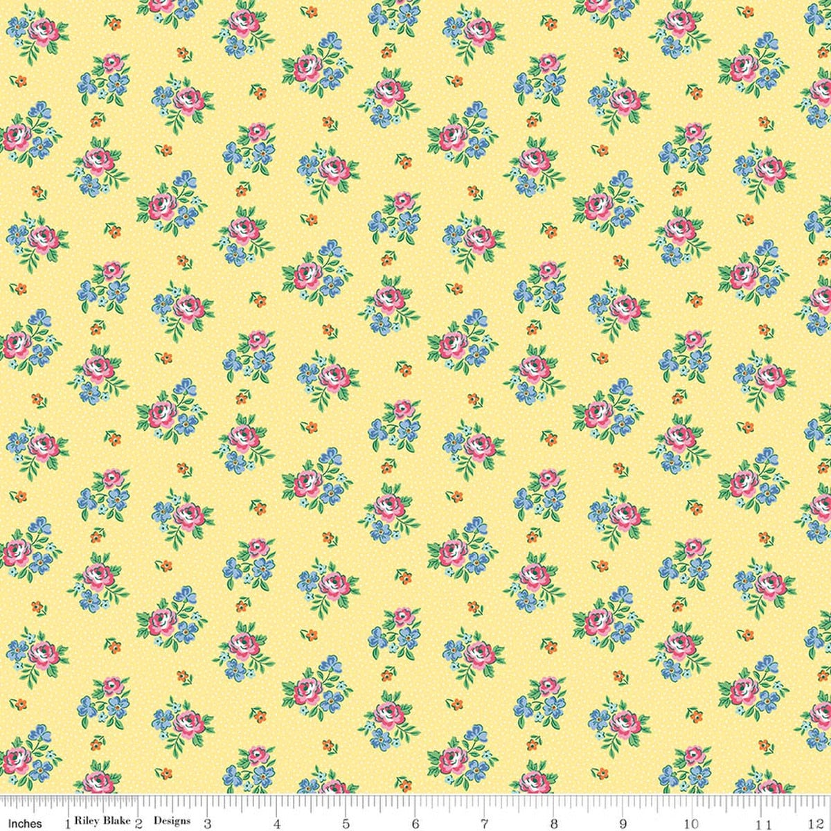 Traditional 30's Scattered Floral Yellow Quilt Fabric