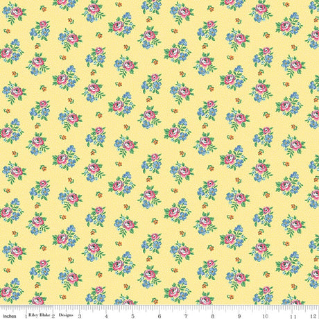 Traditional 30's Scattered Floral Yellow Quilt Fabric
