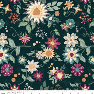Where the Wild Flowers Are Main Dark Teal Quilt Fabric