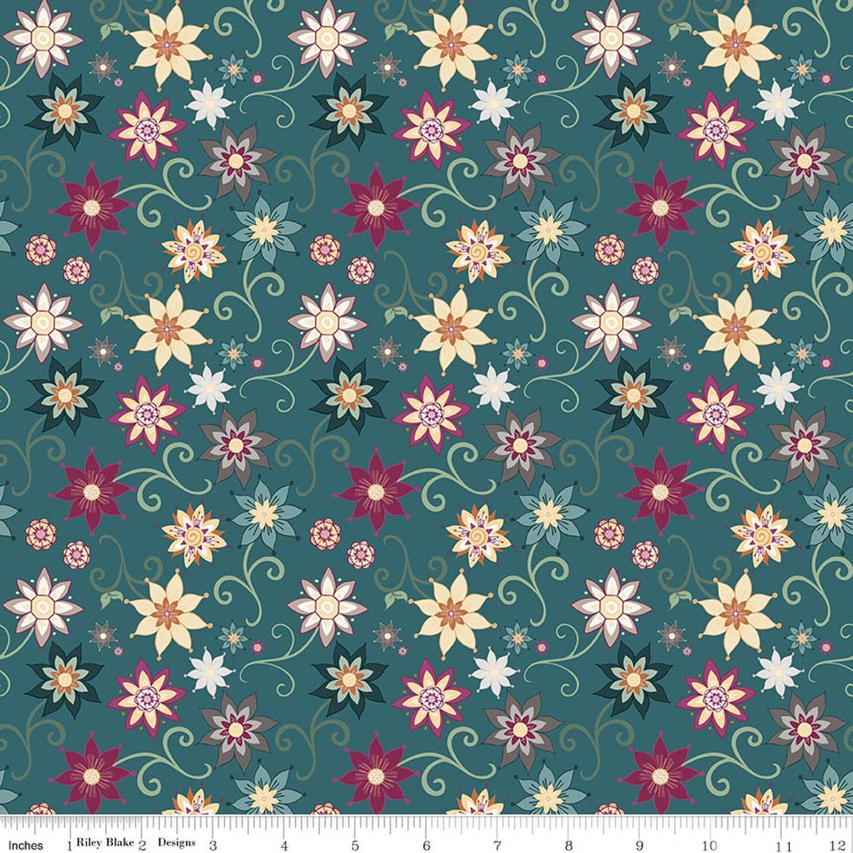 Where the Wild Flowers Are Dance Teal Quilt Fabric by Judi Madsen