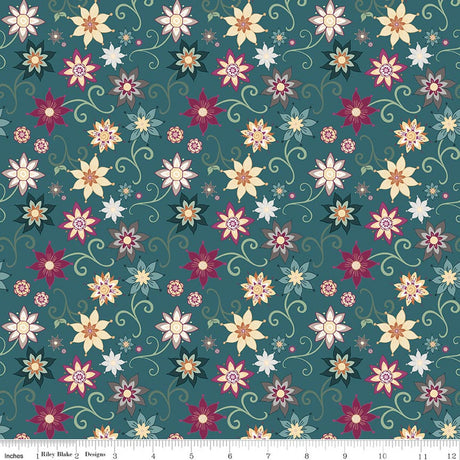 Where the Wild Flowers Are Dance Teal Quilt Fabric by Judi Madsen
