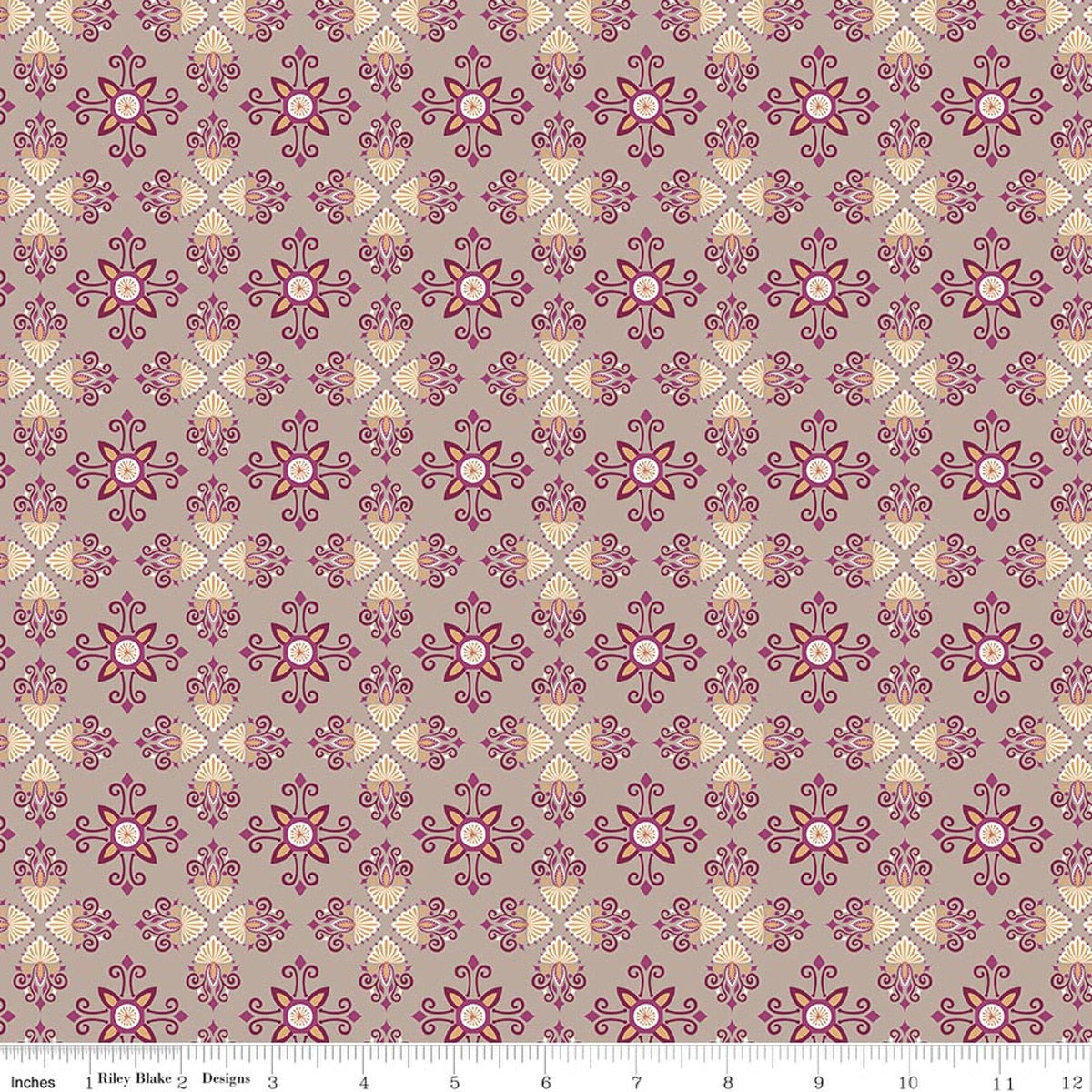 Where the Wild Flowers Are Damask Pewter Quilt Fabric by Judi Madsen