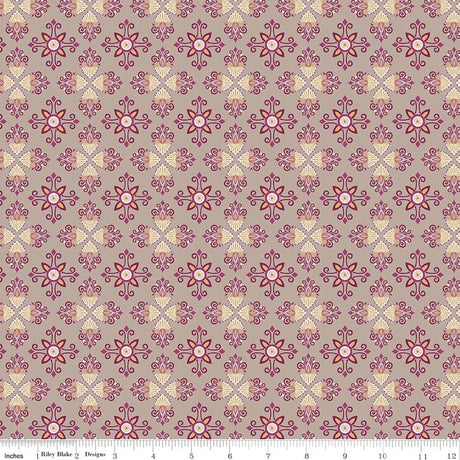 Where the Wild Flowers Are Damask Pewter Quilt Fabric by Judi Madsen