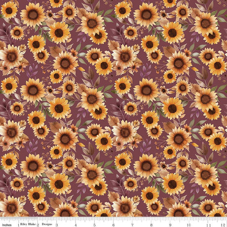 Harvest on the Prairie Sunflowers Wine Quilt Fabric by Modern Prairie