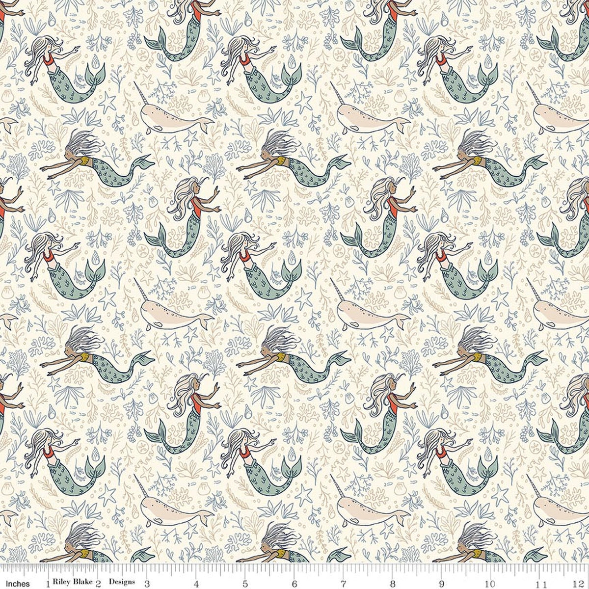 Story Land Mermaids Cream Quilt Fabric by Sarah Jane