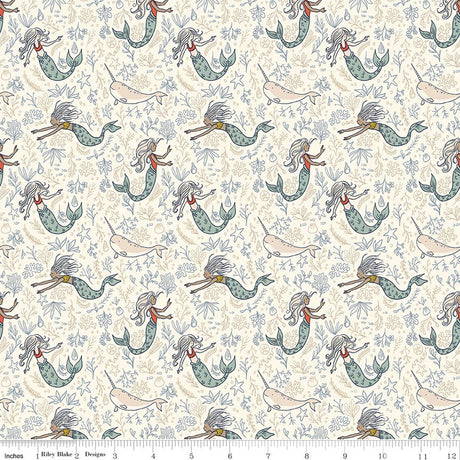 Story Land Mermaids Cream Quilt Fabric by Sarah Jane