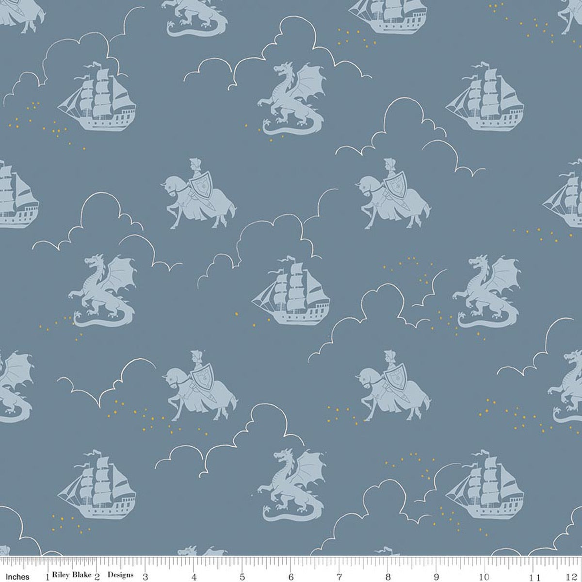 Story Land In the Knight Blue Quilt Fabric by Sarah Jane