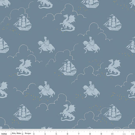 Story Land In the Knight Blue Quilt Fabric by Sarah Jane
