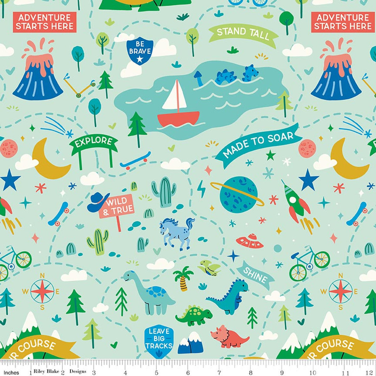 Brave Your Way Adventure Awaits Mint Quilt Fabric by Cayla Naylor