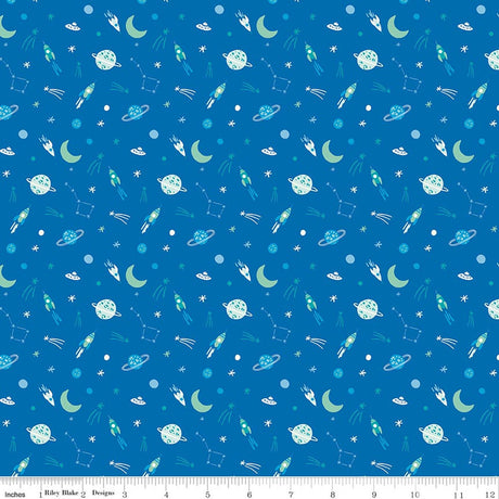 Brave Your Way To the Moon Cobalt Quilt Fabric by Cayla Naylor