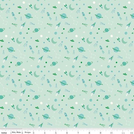 Brave Your Way To the Moon Mint Quilt Fabric by Cayla Naylor