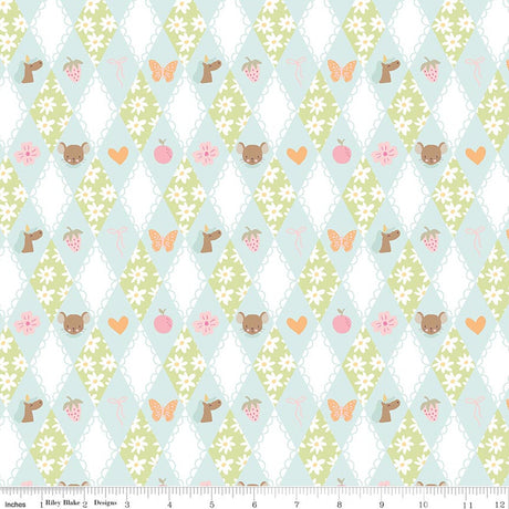 Little Posies Diamonds Aqua Quilt Fabric by Cayla Naylor