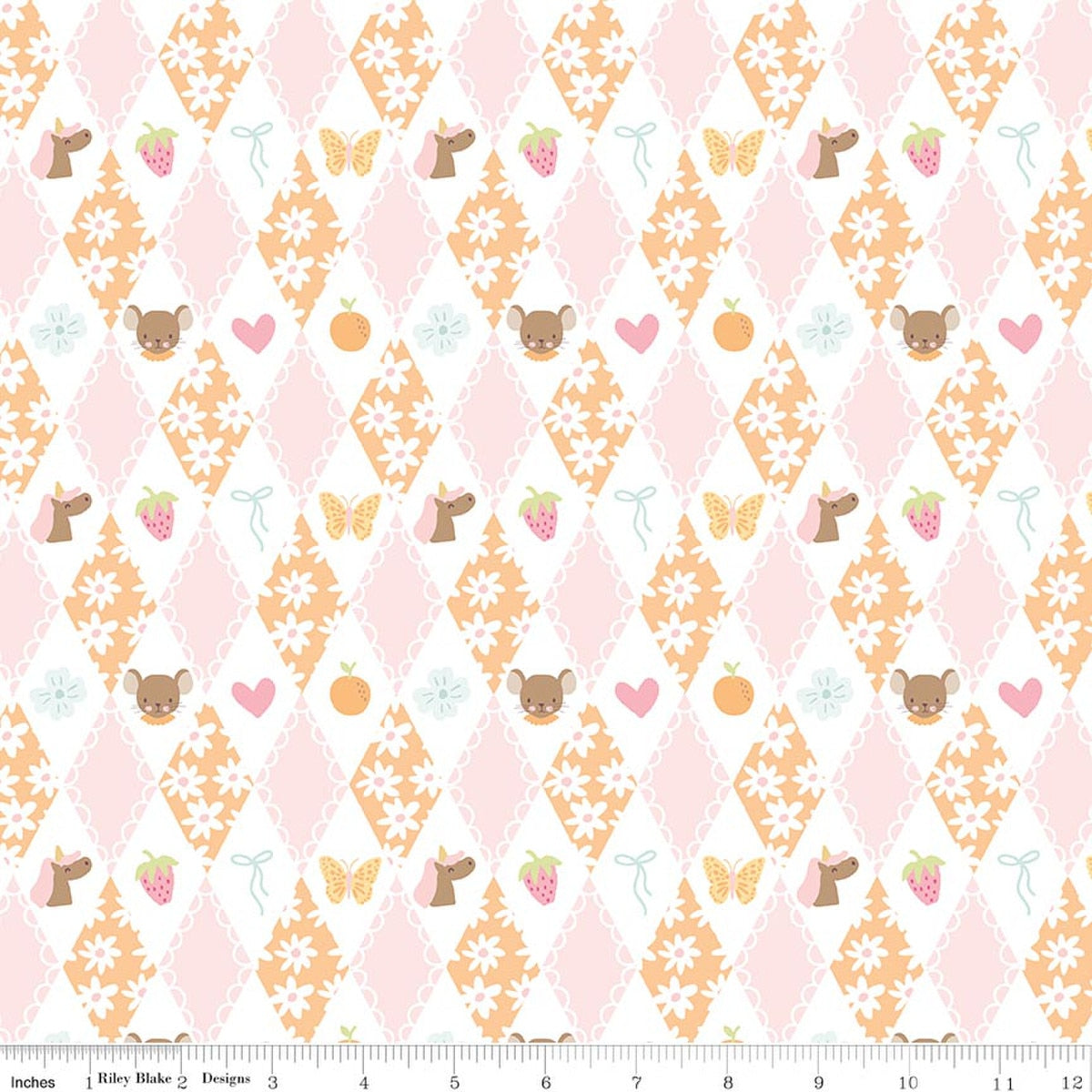 Little Posies Diamonds Orange Quilt Fabric by Cayla Naylor