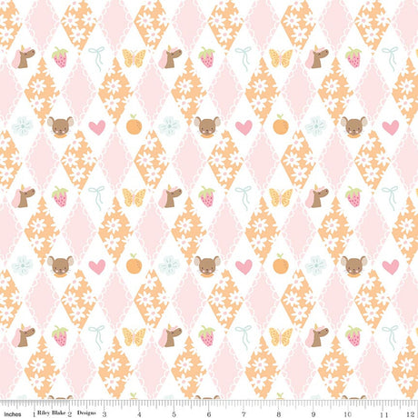Little Posies Diamonds Orange Quilt Fabric by Cayla Naylor