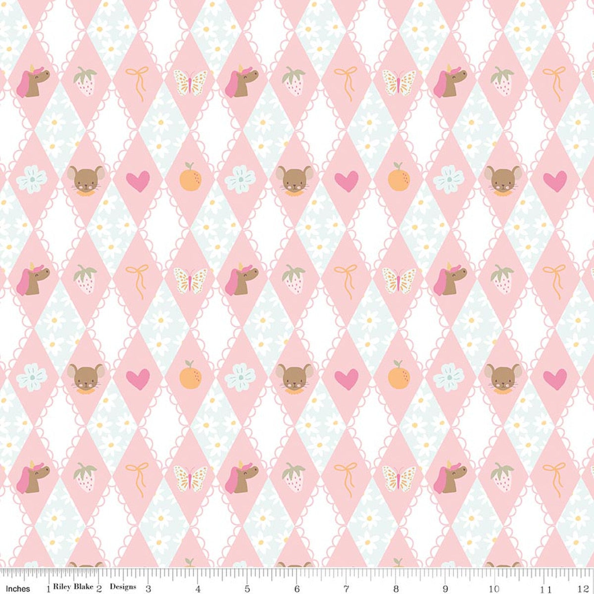 Little Posies Diamonds Pink Quilt Fabric by Cayla Naylor