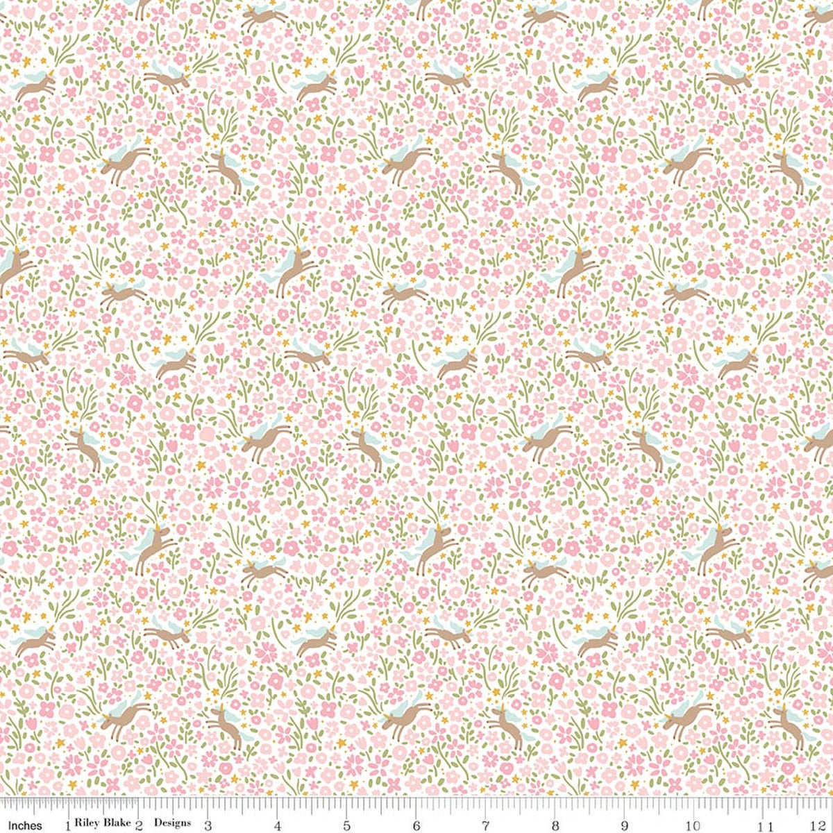 Little Posies Unicorns Pink Quilt Fabric by Cayla Naylor