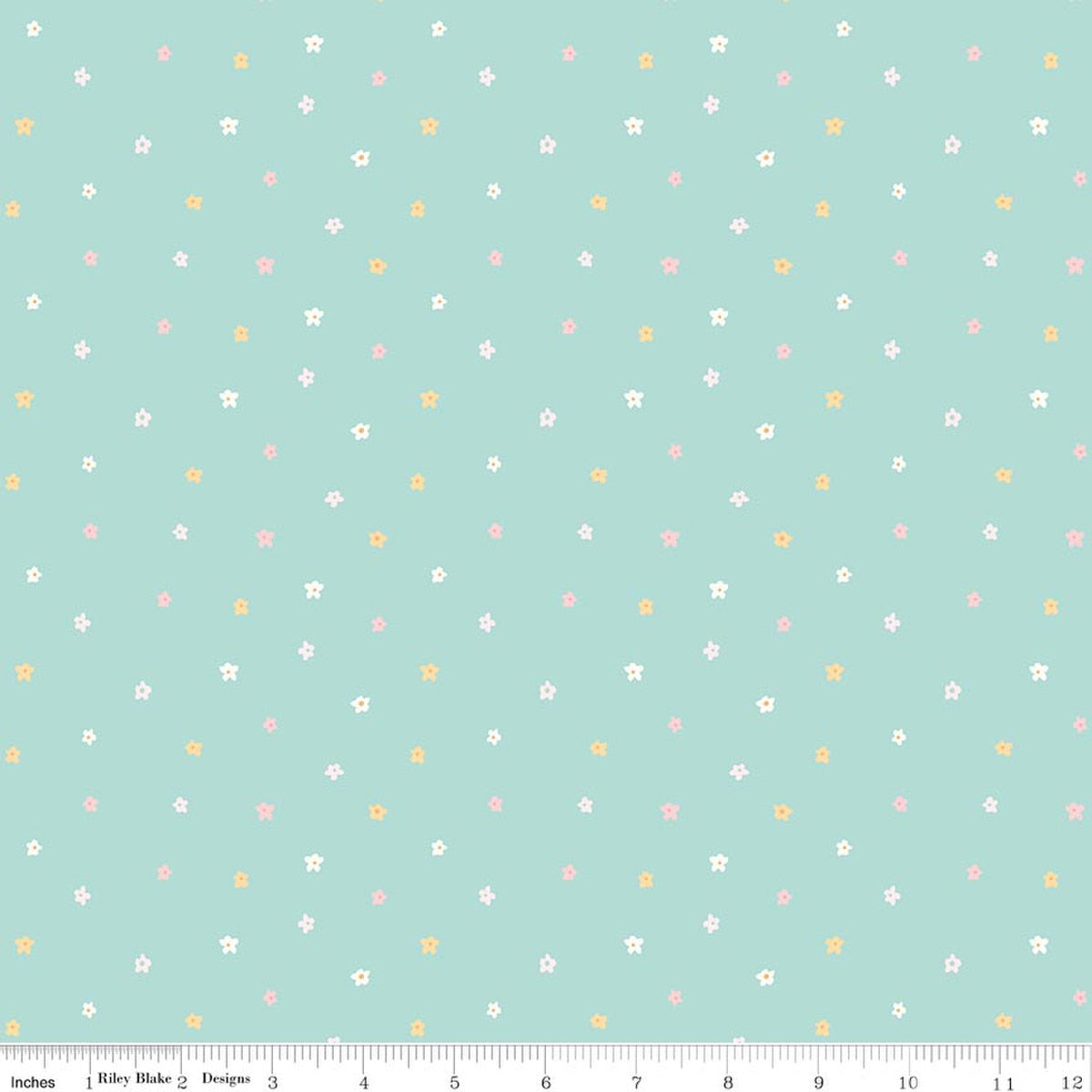 Little Posies Ditsy Teal Quilt Fabric by Cayla Naylor