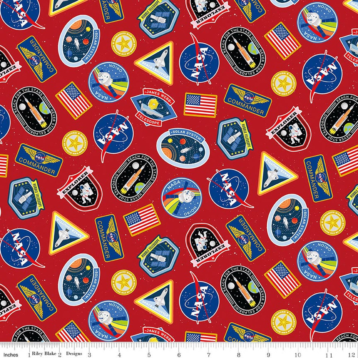 Reach for the Stars with NASA Patches Red Quilt Fabric