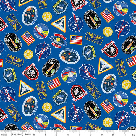 Reach for the Stars with NASA Patches Sapphire Quilt Fabric