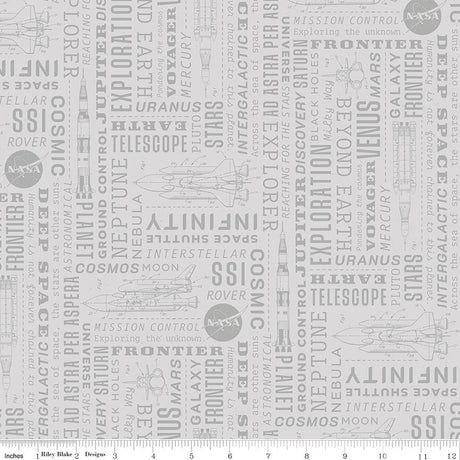 Reach for the Stars with NASA Text Gray Quilt Fabric