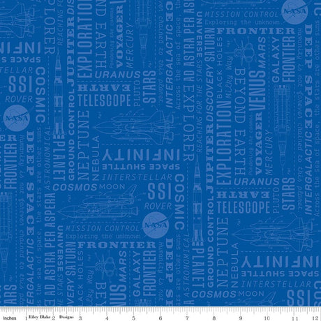 Reach for the Stars with NASA Text Sapphire Quilt Fabric