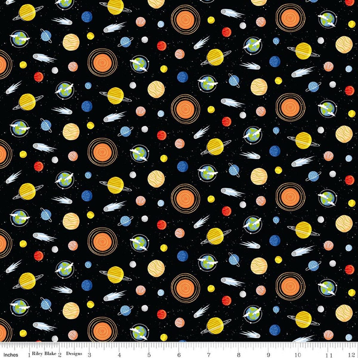 Reach for the Stars with NASA Planets Black Quilt Fabric by Riley Cloward