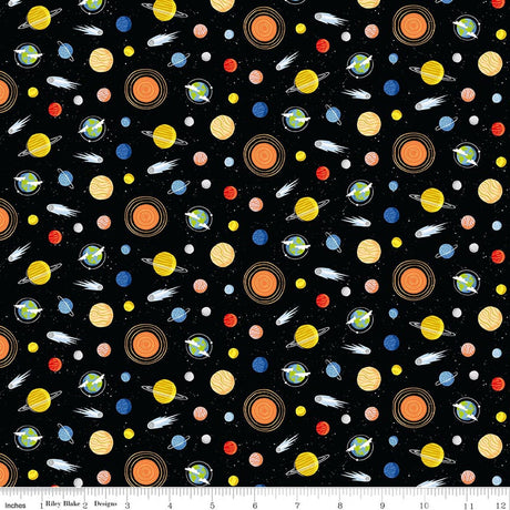 Reach for the Stars with NASA Planets Black Quilt Fabric by Riley Cloward