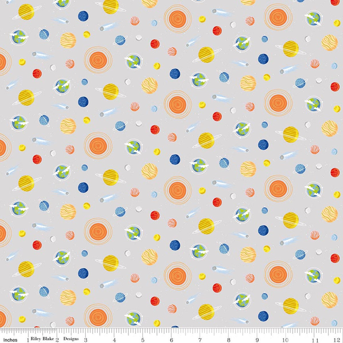 Reach for the Stars with NASA Planets Gray Quilt Fabric by Riley Cloward