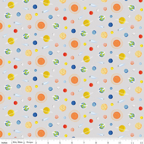 Reach for the Stars with NASA Planets Gray Quilt Fabric by Riley Cloward